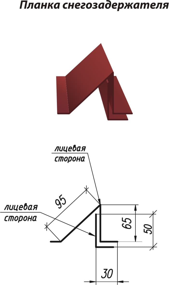 Планка снегозадержателя 95х65х2000 чертеж