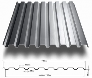 Профнастил МП20 кровельный оцинк. 1,7 метра